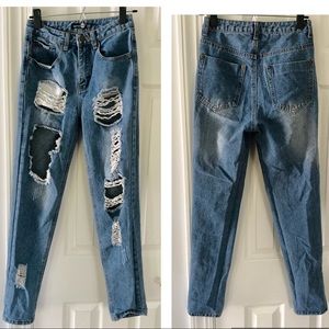 Boohoo Distressed High Waist Mom Jeans